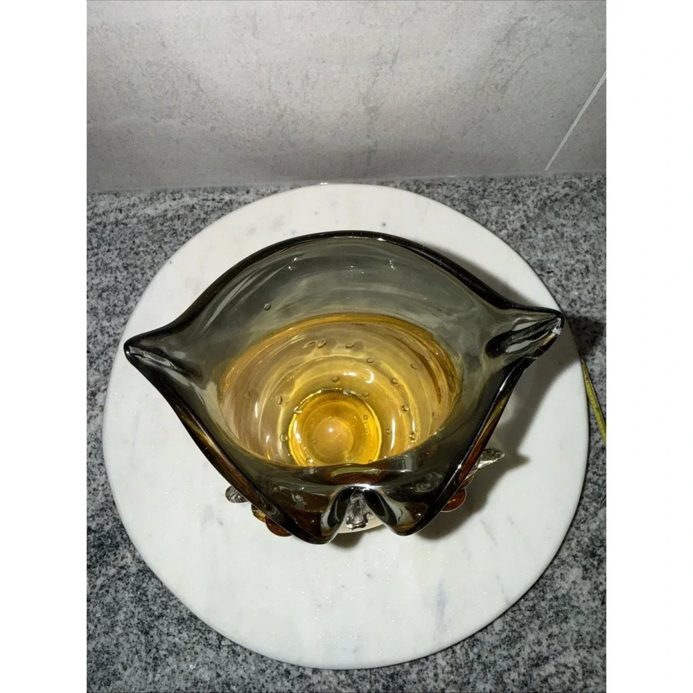 MOUTH BLOWN Amber Gray Vase OWL Shape LARGE 9